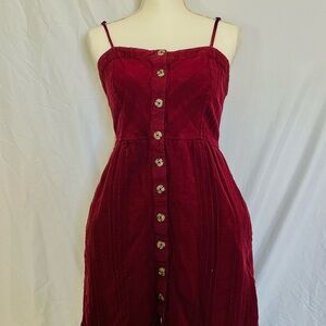 Reverse Strapless Burgundy Dress with Button Detail